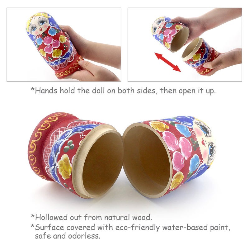 Starxing Russian Nesting Dolls Wood Matryoshka Stacking Set of 7 Handmade Toys for Children Kids Adults Easter Mother's Day Birthday Christmas Halloween Home Room Decoration Gift - Image 4